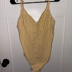 Jessica Simpson Yellow and White Striped One Piece Swimsuit
